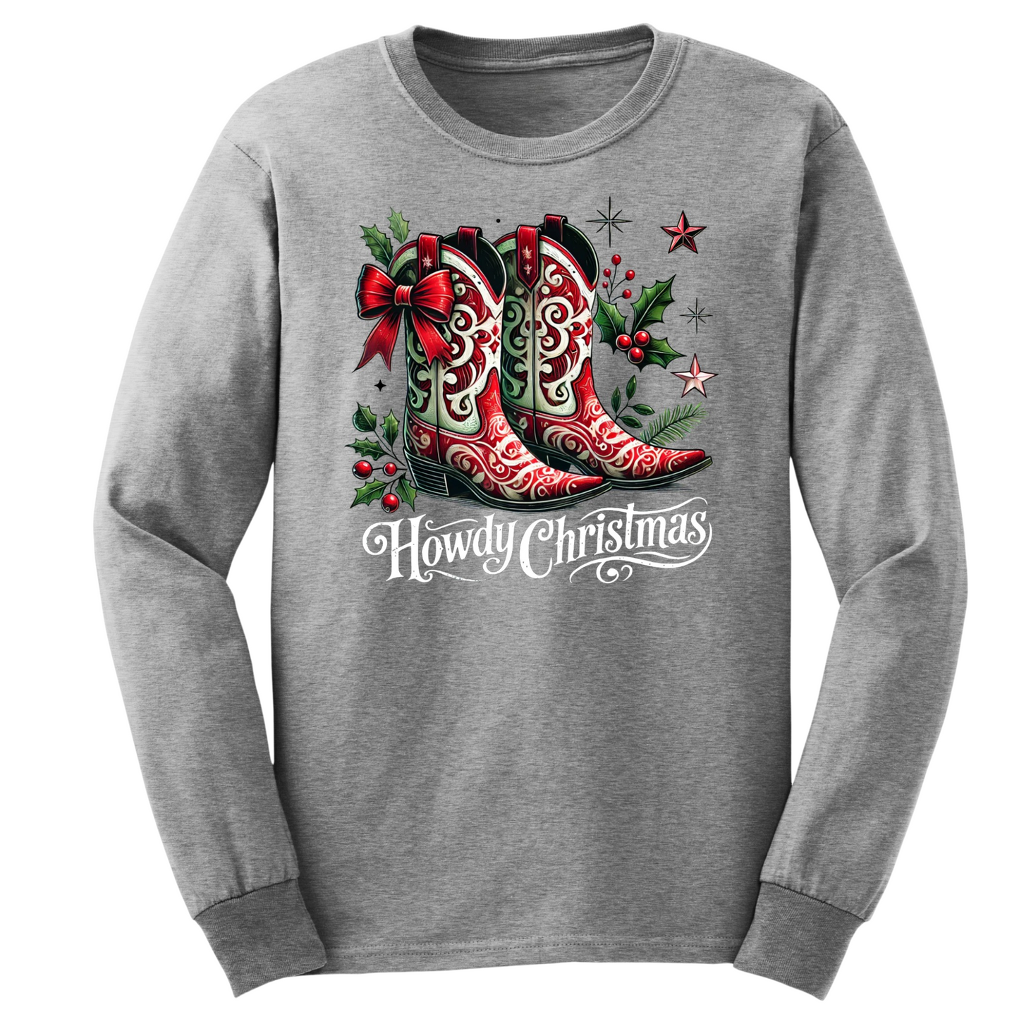 Howdy Christmas Boots Available In T-Shirts, Hoodies, Crewnecks, & Long Sleeves