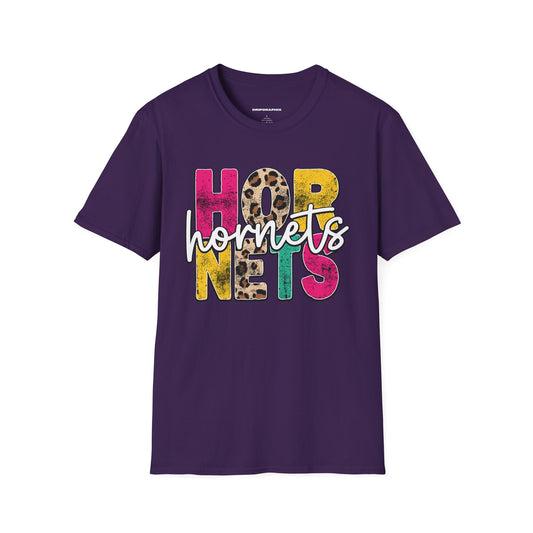 Grunge Bold Hornets with Cursive Available in T-Shirts, Hoodies, Crewnecks, & Long Sleeves